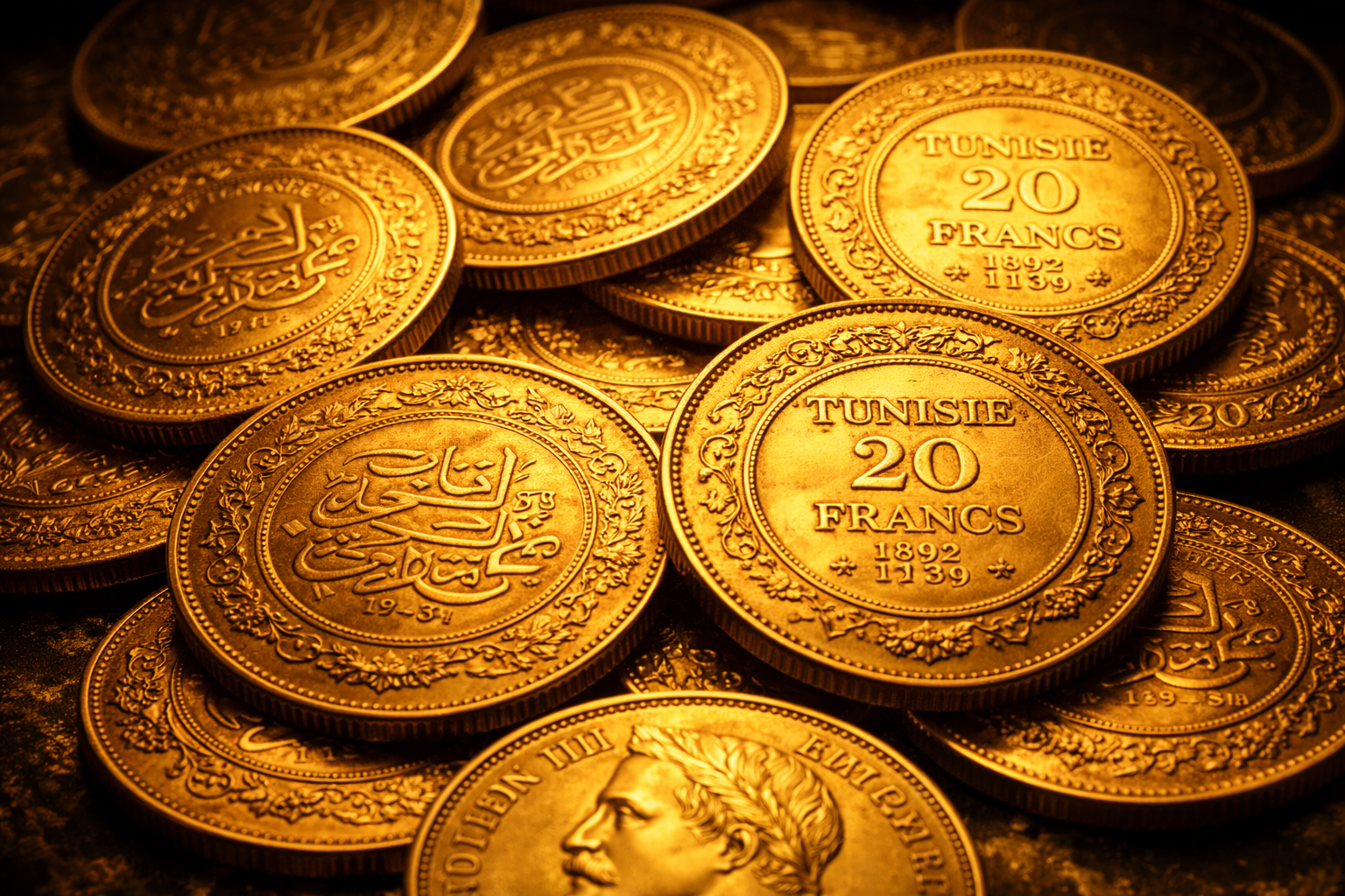 Pièces 20 francs or Tunisie - recto verso